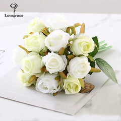 Showlu Fashion Store 12 Heads Wedding Bouquet White Green Rose Artificial Bridal Bouquet Blue Wedding Accessories Bridesmaids Flower Mariage Supplies