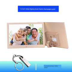  Showlu Fashion Store 12 inch-champagne gold-send 16G U disk (can store about 5000 photos) Digital Photo Frame For Home Electronic Photo Album Metal Texture Narrow Edge Smart Photo Frame Picture Movie Table Decoration HD Player 8-Inch 10-Inch 12-Inch 15-Inch Wall Hanging Vertical Advisement Player Display