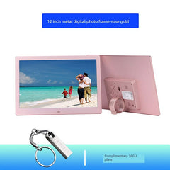  Showlu Fashion Store 12 inch-rose gold-send 16G U disk (can store about 5000 photos) Digital Photo Frame For Home Electronic Photo Album Metal Texture Narrow Edge Smart Photo Frame Picture Movie Table Decoration HD Player 8-Inch 10-Inch 12-Inch 15-Inch Wall Hanging Vertical Advisement Player Display