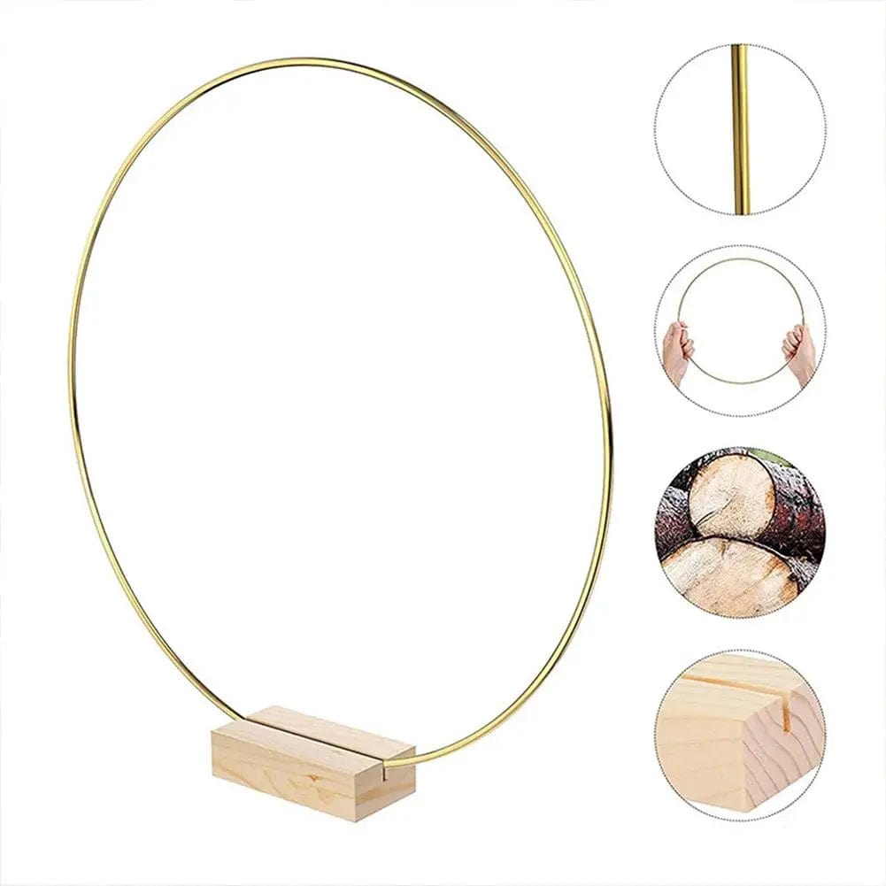 Showlu Fashion Store 12 inches 10Pcs 12 Inch Round Metal Hoop Centerpiece With Wooden Stand Decorative Props For Crafts DIY Wedding Event Party Decor