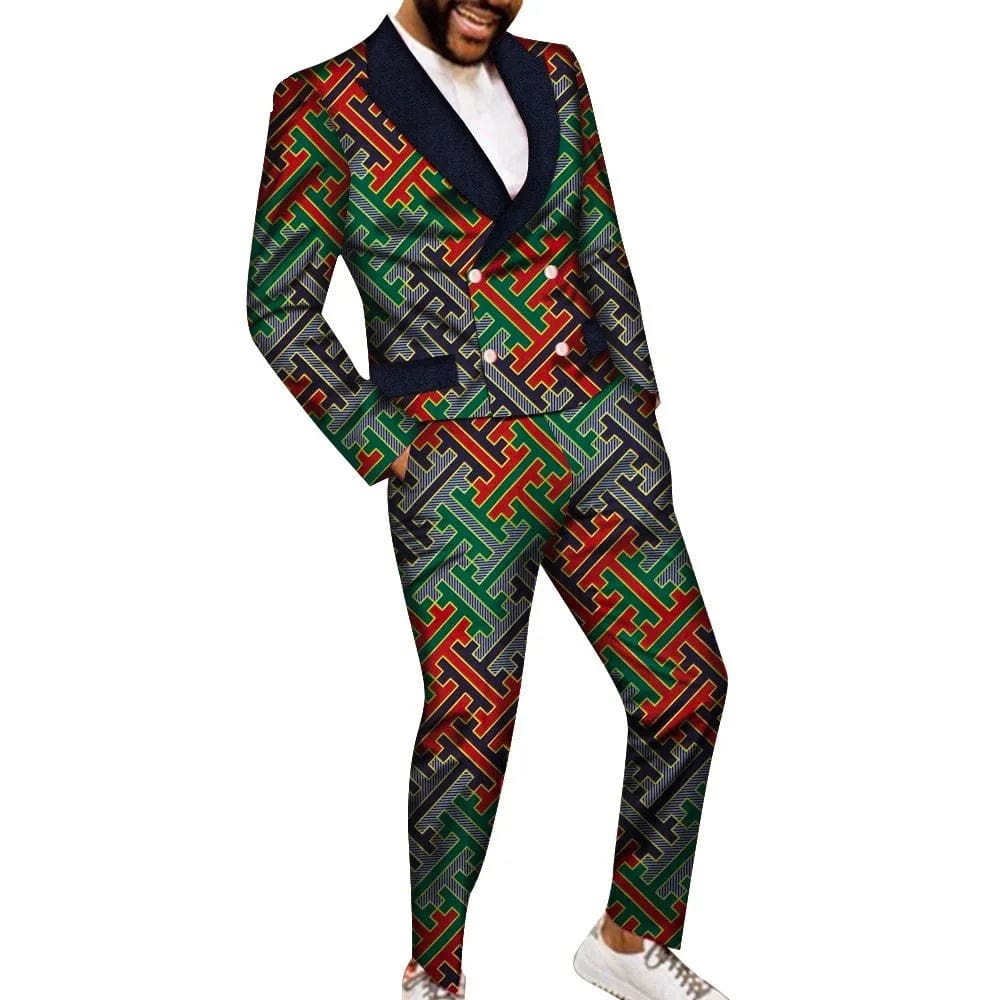 SHOWLU FASHION STORE 12 / S Fashion African Suits for Men Embroidery Print Blazer and Pants Set Business Dress Suit with Kerchief Party Wedding Evening