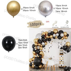 Showlu Fashion Store 12 / Set 97pcs Black and Gold Balloons Arch Garland Kit Chrome Metal Latex Balloon for Wedding Graduation Birthday Baby Shower Decor Gift