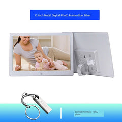  Showlu Fashion Store 12 "-Star Silver-Send 16G U Disk (Can Store About 5000 Photos) Digital Photo Frame For Home Electronic Photo Album Metal Texture Narrow Edge Smart Photo Frame Picture Movie Table Decoration HD Player 8-Inch 10-Inch 12-Inch 15-Inch Wall Hanging Vertical Advisement Player Display