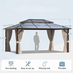 Showlu Fashion Store 12'x16' Outdoor Gazebo, with Curtains and Netting, Outdoors Polycarbonate Double Roof Canopy, More Durable, Outdoor Gazebo