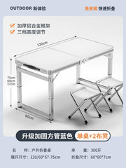 SHOWLU FASHION STORE 【超稳固大方管】120白色+2布凳-如需伞孔单独备注 Night Market Push Thickened Foldable Dining Table and Chair Outdoor