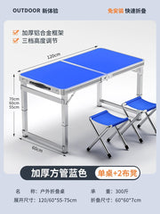 SHOWLU FASHION STORE 【加厚方管】120蓝色+2布凳-如需伞孔单独备注 Night Market Push Thickened Foldable Dining Table and Chair Outdoor