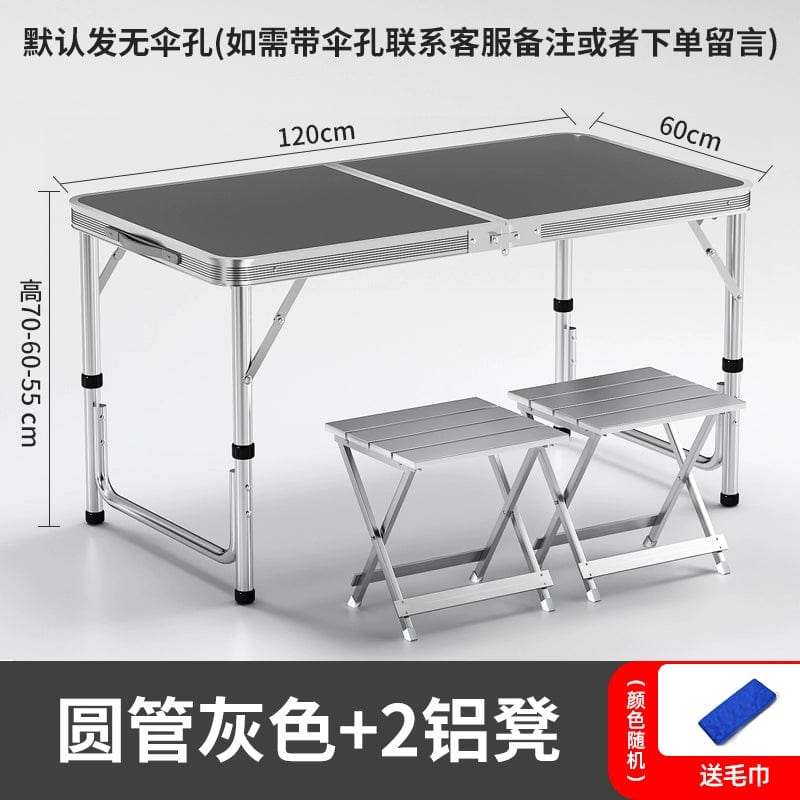 SHOWLU FASHION STORE 【加厚圆管】120灰色+2铝凳-如需伞孔单独备注 Night Market Push Thickened Foldable Dining Table and Chair Outdoor