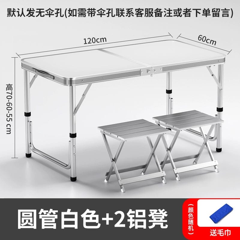 SHOWLU FASHION STORE 【加厚圆管】120白色+2铝凳-如需伞孔单独备注 Night Market Push Thickened Foldable Dining Table and Chair Outdoor