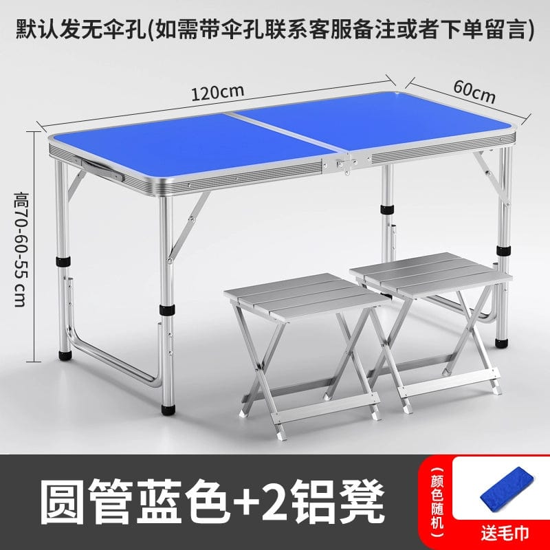 SHOWLU FASHION STORE 【加厚圆管】120蓝色+2铝凳-如需伞孔单独备注 Night Market Push Thickened Foldable Dining Table and Chair Outdoor