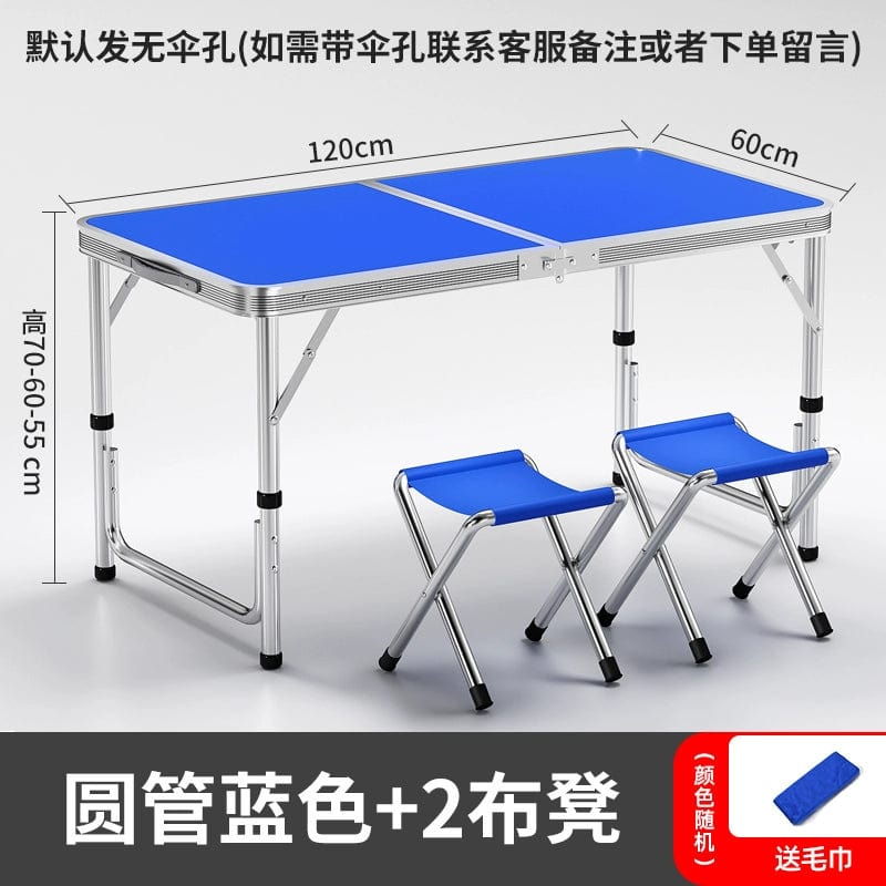 SHOWLU FASHION STORE 【加厚圆管】120蓝色+2布凳-如需伞孔单独备注 Night Market Push Thickened Foldable Dining Table and Chair Outdoor