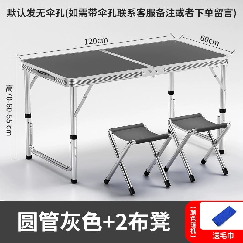 SHOWLU FASHION STORE 【加厚圆管】120灰色+2布凳-如需伞孔单独备注 Night Market Push Thickened Foldable Dining Table and Chair Outdoor