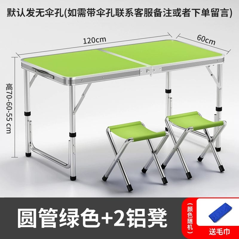 SHOWLU FASHION STORE 【加厚圆管】120绿色+2布凳-如需伞孔单独备注 Night Market Push Thickened Foldable Dining Table and Chair Outdoor