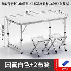 SHOWLU FASHION STORE 【加厚圆管】120白色+2布凳-如需伞孔单独备注 Night Market Push Thickened Foldable Dining Table and Chair Outdoor