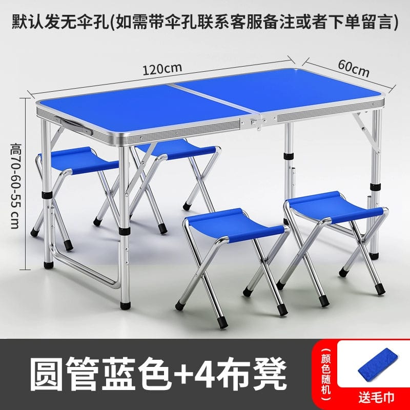 SHOWLU FASHION STORE 【加厚圆管】120蓝色+4布凳-如需伞孔单独备注 Night Market Push Thickened Foldable Dining Table and Chair Outdoor