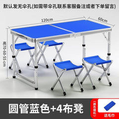 SHOWLU FASHION STORE 【加厚圆管】120蓝色+4布凳-如需伞孔单独备注 Night Market Push Thickened Foldable Dining Table and Chair Outdoor