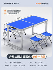 SHOWLU FASHION STORE 【超稳固大方管】120蓝色+4布凳-如需伞孔单独备注 Night Market Push Thickened Foldable Dining Table and Chair Outdoor