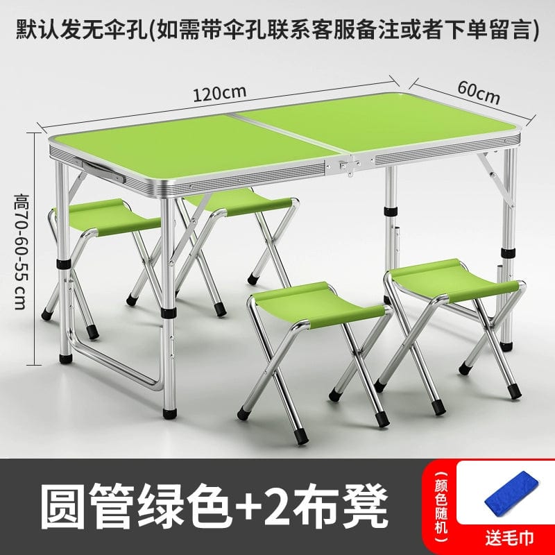 SHOWLU FASHION STORE 【加厚圆管】120绿色+4布凳-如需伞孔单独备注 Night Market Push Thickened Foldable Dining Table and Chair Outdoor