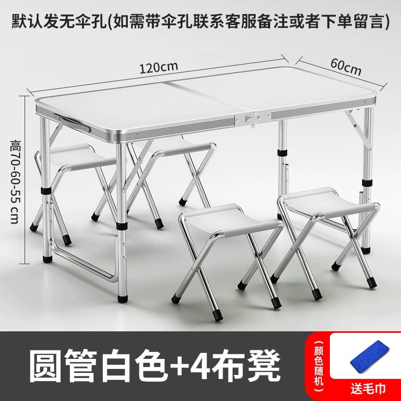 SHOWLU FASHION STORE 【加厚圆管】120白色+4布凳-如需伞孔单独备注 Night Market Push Thickened Foldable Dining Table and Chair Outdoor