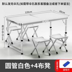 SHOWLU FASHION STORE 【加厚圆管】120白色+4布凳-如需伞孔单独备注 Night Market Push Thickened Foldable Dining Table and Chair Outdoor