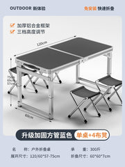 SHOWLU FASHION STORE 【超稳固大方管】120灰色+4布凳-如需伞孔单独备注 Night Market Push Thickened Foldable Dining Table and Chair Outdoor