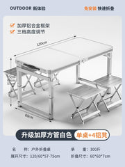 SHOWLU FASHION STORE 【超稳固大方管】120白色+4铝凳-如需伞孔单独备注 Night Market Push Thickened Foldable Dining Table and Chair Outdoor