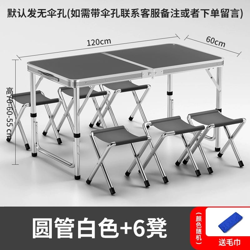 SHOWLU FASHION STORE 【加厚圆管】120灰色+6布凳-如需伞孔单独备注 Night Market Push Thickened Foldable Dining Table and Chair Outdoor