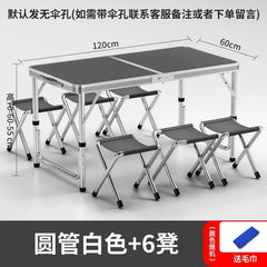 SHOWLU FASHION STORE 【加厚圆管】120灰色+6布凳-如需伞孔单独备注 Night Market Push Thickened Foldable Dining Table and Chair Outdoor