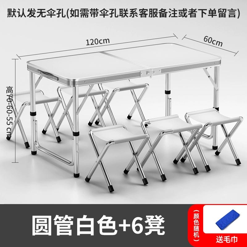 SHOWLU FASHION STORE 【加厚圆管】120白色+6布凳-如需伞孔单独备注 Night Market Push Thickened Foldable Dining Table and Chair Outdoor