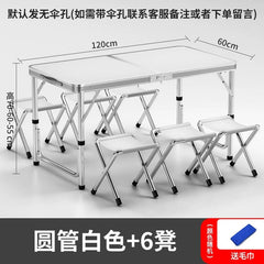 SHOWLU FASHION STORE 【加厚圆管】120白色+6布凳-如需伞孔单独备注 Night Market Push Thickened Foldable Dining Table and Chair Outdoor