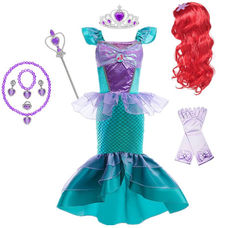 Showlu Fashion Store 121452038 140 / Mermaid skirt + accessories 01 + wig Children's Mermaid Princess Dress Girls Birthday Formal Dress Children's Day Performance Costume Cosplay Disney