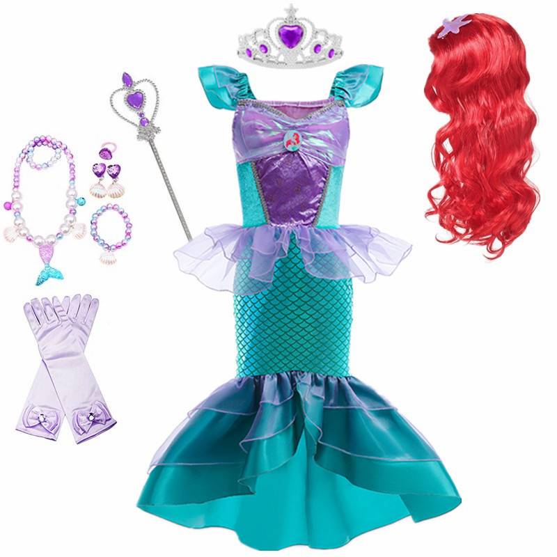 Showlu Fashion Store 121452038 150 / Mermaid skirt + accessories 03 + wig Children's Mermaid Princess Dress Girls Birthday Formal Dress Children's Day Performance Costume Cosplay Disney