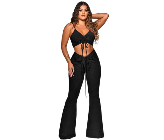 Showlu Fashion Store 123216004 L / Black Women Two 2 Piece Outfit Set Tank Tops and Long Pants Summer