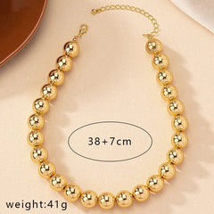  Showlu Fashion Store 12mm Steampunk Gold Color Ball Beads Chain Necklace for Women Men New Trendy Charm Gothic Choker Necklace Fashion Jewelry Gifts