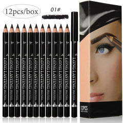 Showlu Fashion Store 12pcs a box Black 01 6/12Pcs Eye Brow Pencil Waterproof Professional Women Eye Makeup Pen Easy Color Natural Black Brown Cosmetic Beauty Eyebrow Tool