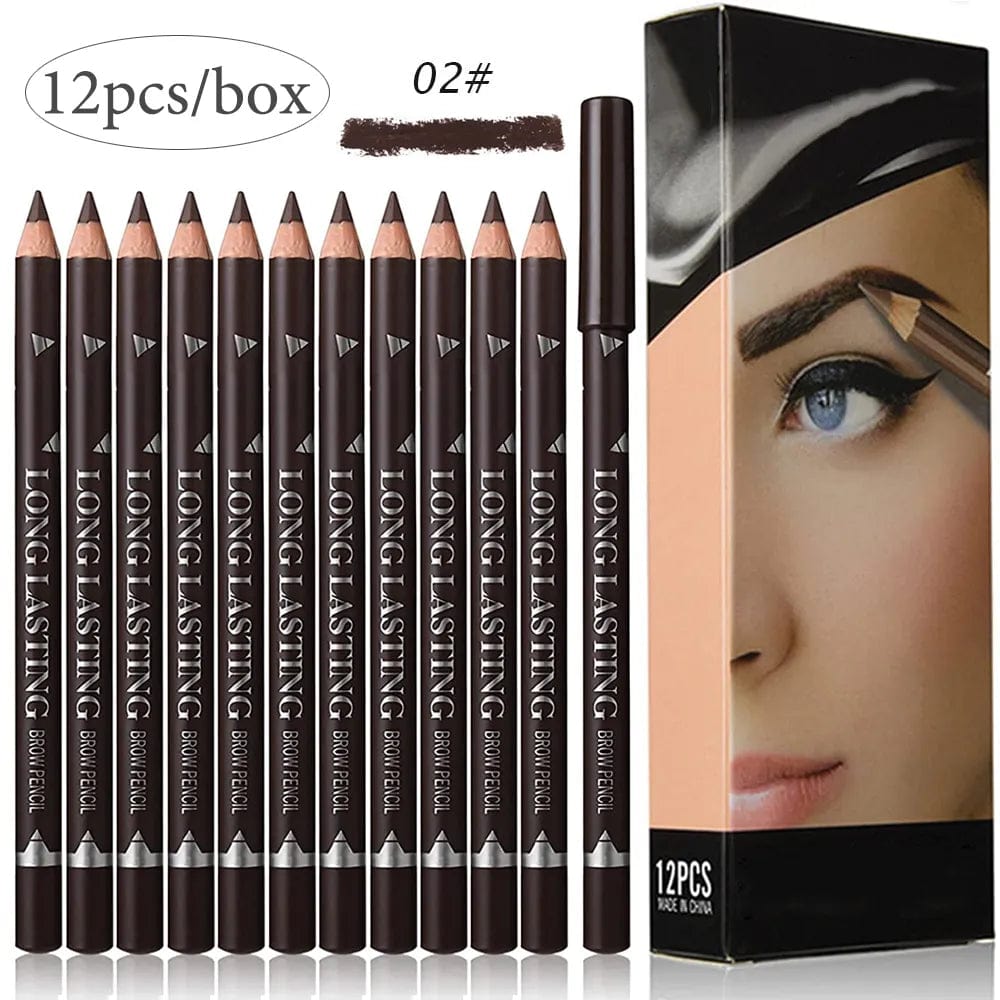 Showlu Fashion Store 12pcs a box Brown 02 6/12Pcs Eye Brow Pencil Waterproof Professional Women Eye Makeup Pen Easy Color Natural Black Brown Cosmetic Beauty Eyebrow Tool