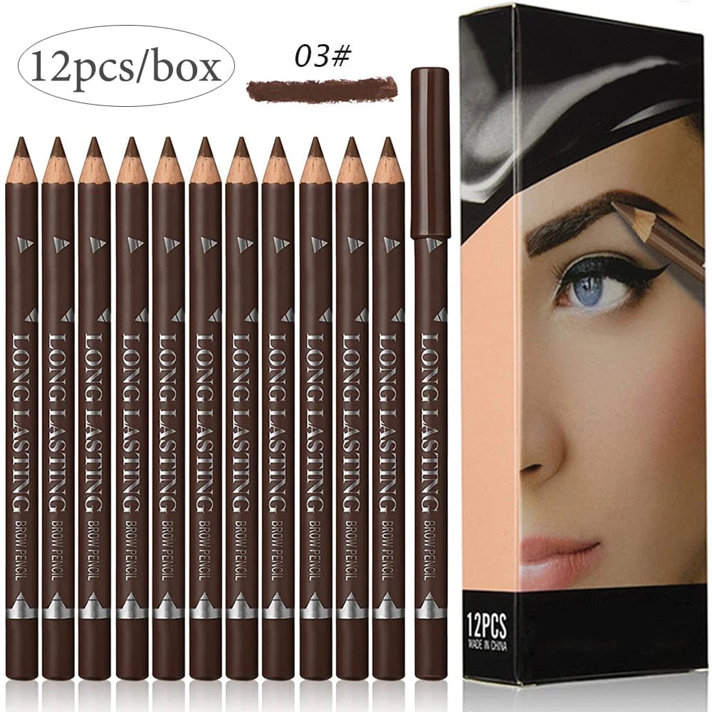 Showlu Fashion Store 12pcs a box Brown 03 6/12Pcs Eye Brow Pencil Waterproof Professional Women Eye Makeup Pen Easy Color Natural Black Brown Cosmetic Beauty Eyebrow Tool