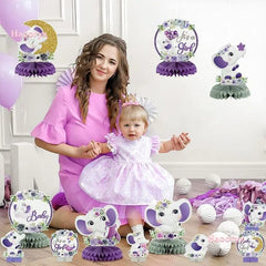  Showlu Fashion Store 12Pcs Purple Gray Purple Gray Floral Honeycomb Party Centerpiece Table Topper It Is a Girl Baby Shower  Decoration Creative Birthday Photo Props