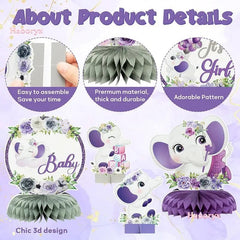  Showlu Fashion Store 12Pcs Purple Gray Purple Gray Floral Honeycomb Party Centerpiece Table Topper It Is a Girl Baby Shower  Decoration Creative Birthday Photo Props