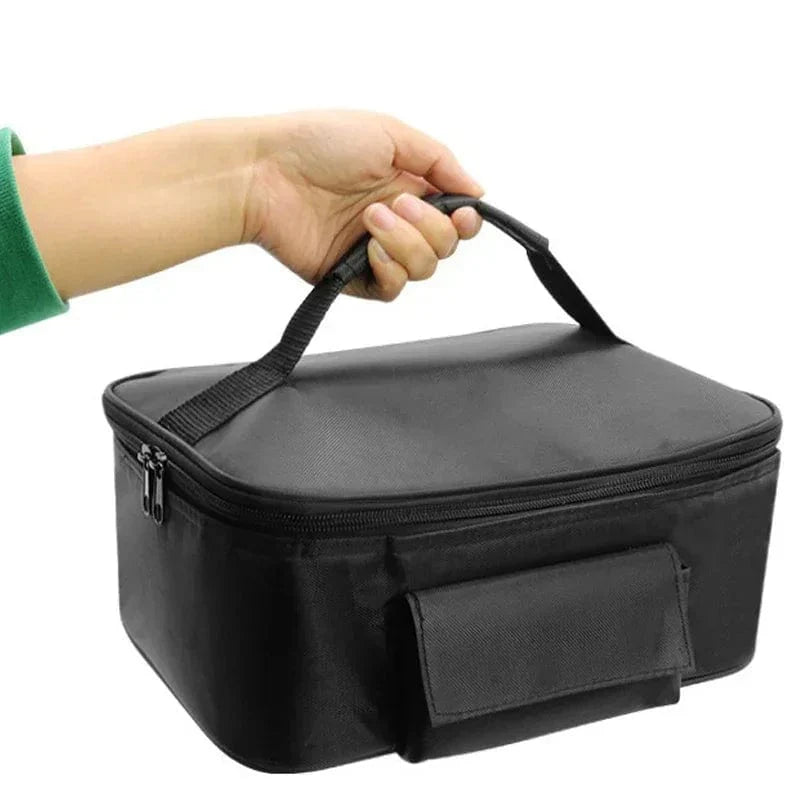 Showlu 12V portable car food warmer bag with insulated design, electric lunch heater for reheating meals on the go.