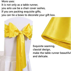  Showlu Fashion Store 12x108 Inch Satin Wedding Table Runners for Wedding Banquet Table Decorations Bright Silk Smooth Spring Party Chair Sashes Bows