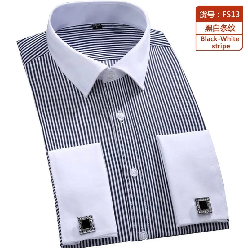 Showlu Fashion Store 13 / 39-M 2023 Men French Cuff Dress Shirt Cufflinks  New White Long Sleeve Casual Buttons Male Brand Shirts Regular Fit Clothes