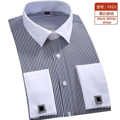 Showlu Fashion Store 13 / 40-L 2023 Men French Cuff Dress Shirt Cufflinks  New White Long Sleeve Casual Buttons Male Brand Shirts Regular Fit Clothes