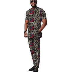 Showlu Fashion Store 13 / 4XL African Tops+Elastic Waist Trousers Male Groom Suit Nigerian Fashion Short Sleeves Men's Sets Party Wear