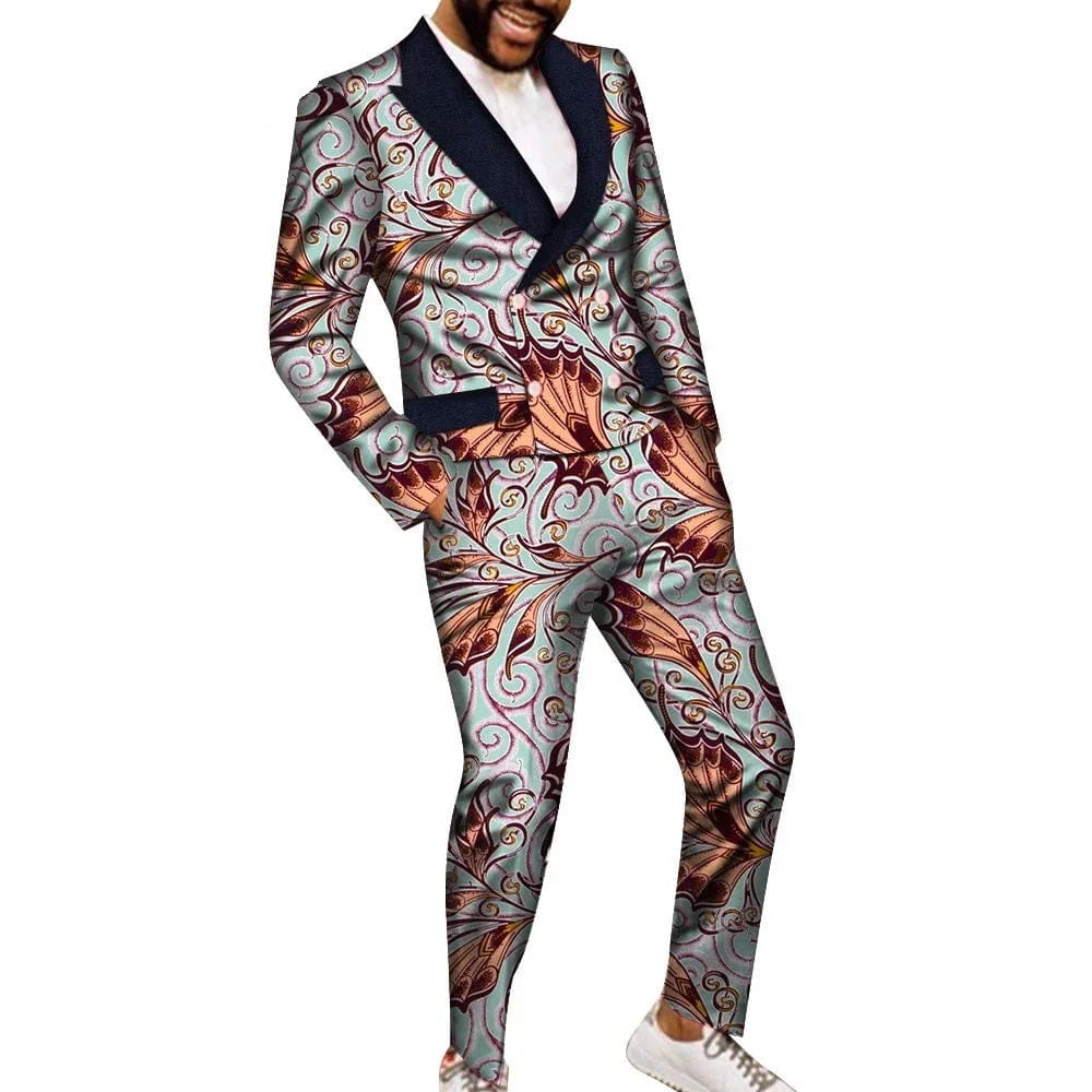 SHOWLU FASHION STORE 13 / S Fashion African Suits for Men Embroidery Print Blazer and Pants Set Business Dress Suit with Kerchief Party Wedding Evening