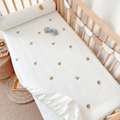 SHOWLU FASHION STORE 130*70cm/120*60cm Cotton Quilted Crib Fitted Sheets Soft Baby Bed Mattress Cover Bear Embroidery Newborn Infant Bedding Set