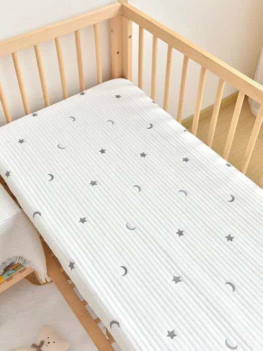 SHOWLU FASHION STORE 130*70cm/120*60cm Cotton Quilted Crib Fitted Sheets Soft Baby Bed Mattress Cover Bear Embroidery Newborn Infant Bedding Set