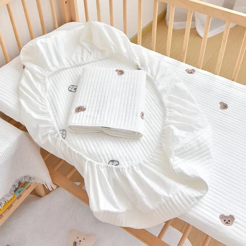 SHOWLU FASHION STORE 130*70cm/120*60cm Cotton Quilted Crib Fitted Sheets Soft Baby Bed Mattress Cover Bear Embroidery Newborn Infant Bedding Set