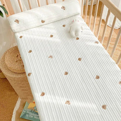 SHOWLU FASHION STORE 130*70cm/120*60cm Cotton Quilted Crib Fitted Sheets Soft Baby Bed Mattress Cover Bear Embroidery Newborn Infant Bedding Set