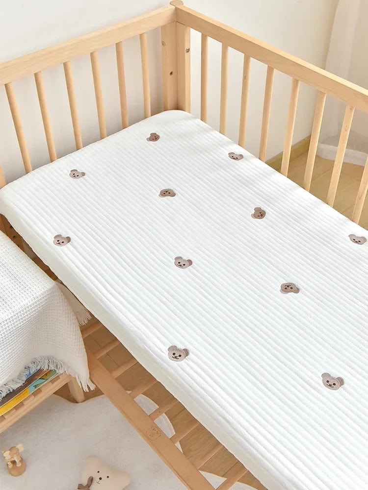 SHOWLU FASHION STORE 130*70cm/120*60cm Cotton Quilted Crib Fitted Sheets Soft Baby Bed Mattress Cover Bear Embroidery Newborn Infant Bedding Set