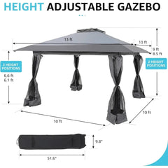 Showlu Fashion Store 13x13 Ft Pop Up Gazebo, Outdoor Canopy Tent Shade with Metal Frame Mosquito Netting for Patio, Garden, Lawn, Backyard, Gray